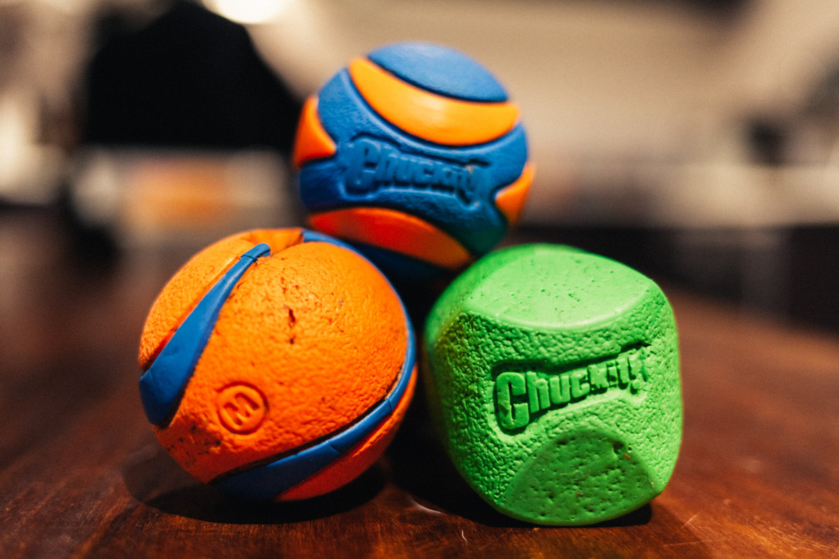 A collection of ChuckIt Ultra balls